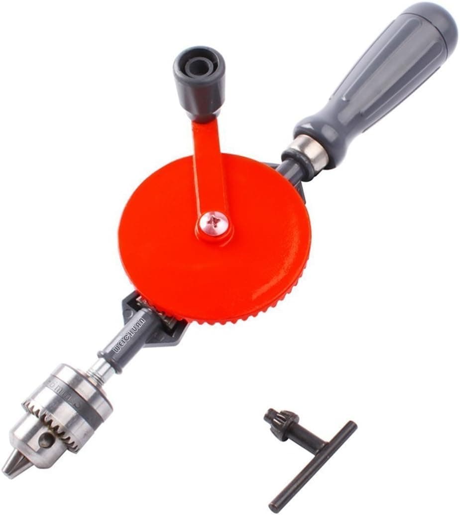 WEICHUAN Hand Drill 1/4-Inch Capacity-Powerful and Speedy, Manual ¼ inch Mini Hand Drill with Finely Cast Steel Double Pinions Design, 3 Jaw Chucks and Grip Handle