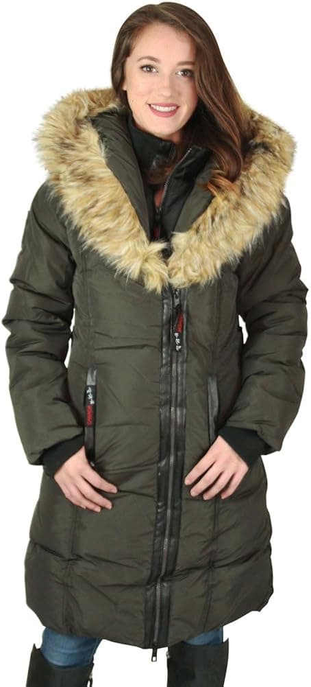 CANADA WEATHER GEAR Women's Puffer Coat with Lush Faux Fur Trim