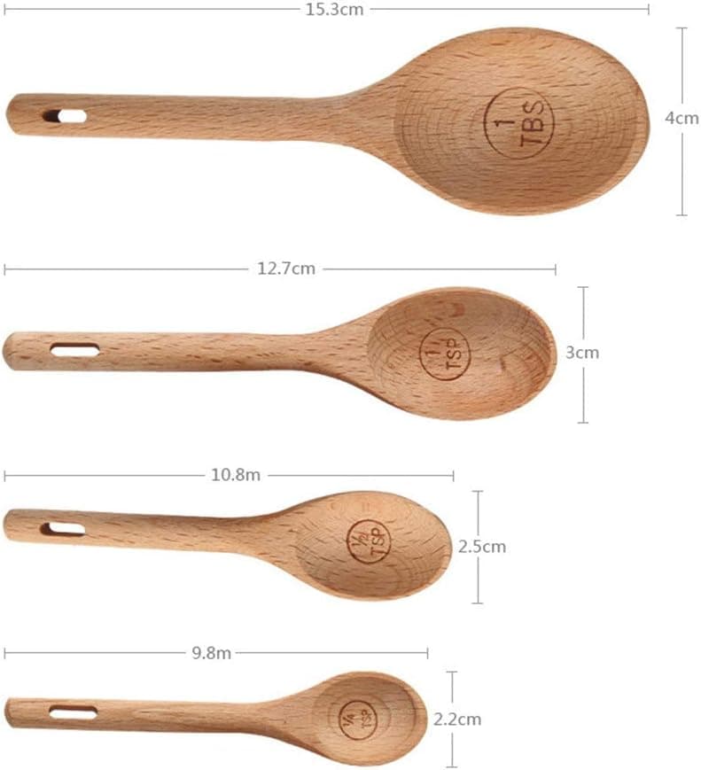 CHXIHome 4PCS/Set Wooden Beech Quality Spoon, Tablespoon Coffee Tea Salt Spice Measuring Spoon, Kitchen Cooking Supplies