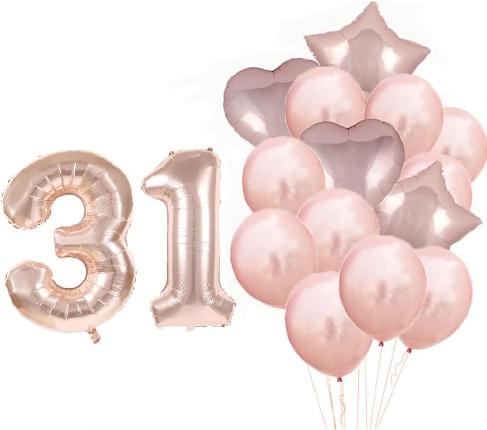 Sweet 31th Birthday Decorations Party Supplies,Rose Gold Number 31 Balloons,31th Foil Mylar Balloons Latex Balloon Decoration,Great 31th Birthday Gifts for Girls,Women,Men,Photo Props
