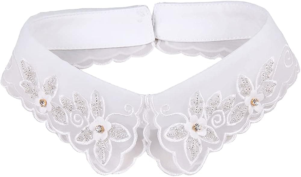 Vpang Detachable Blouse False Collar Pearl Embroidered Flower Fake Collar Choker Peter Pan Necklace