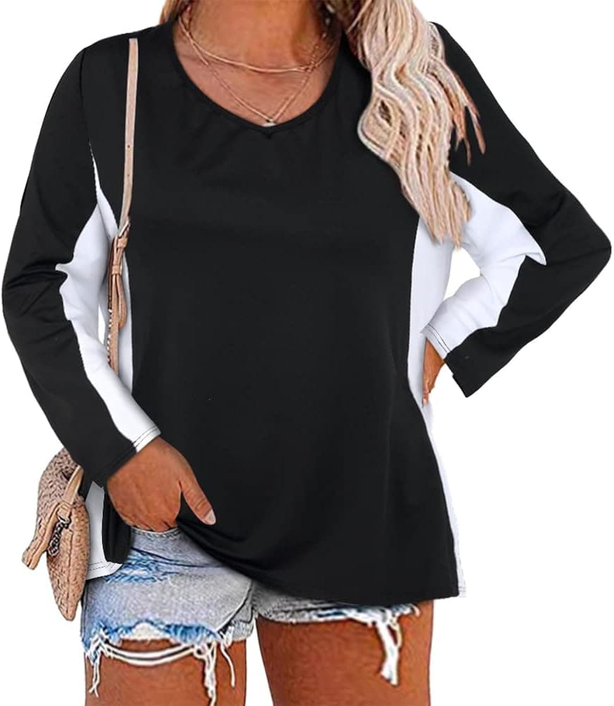 Womens Plus Size Tunic Long Sleeve Henley Buttons Down Tops Tshirts Loose Casual Tee Shirts