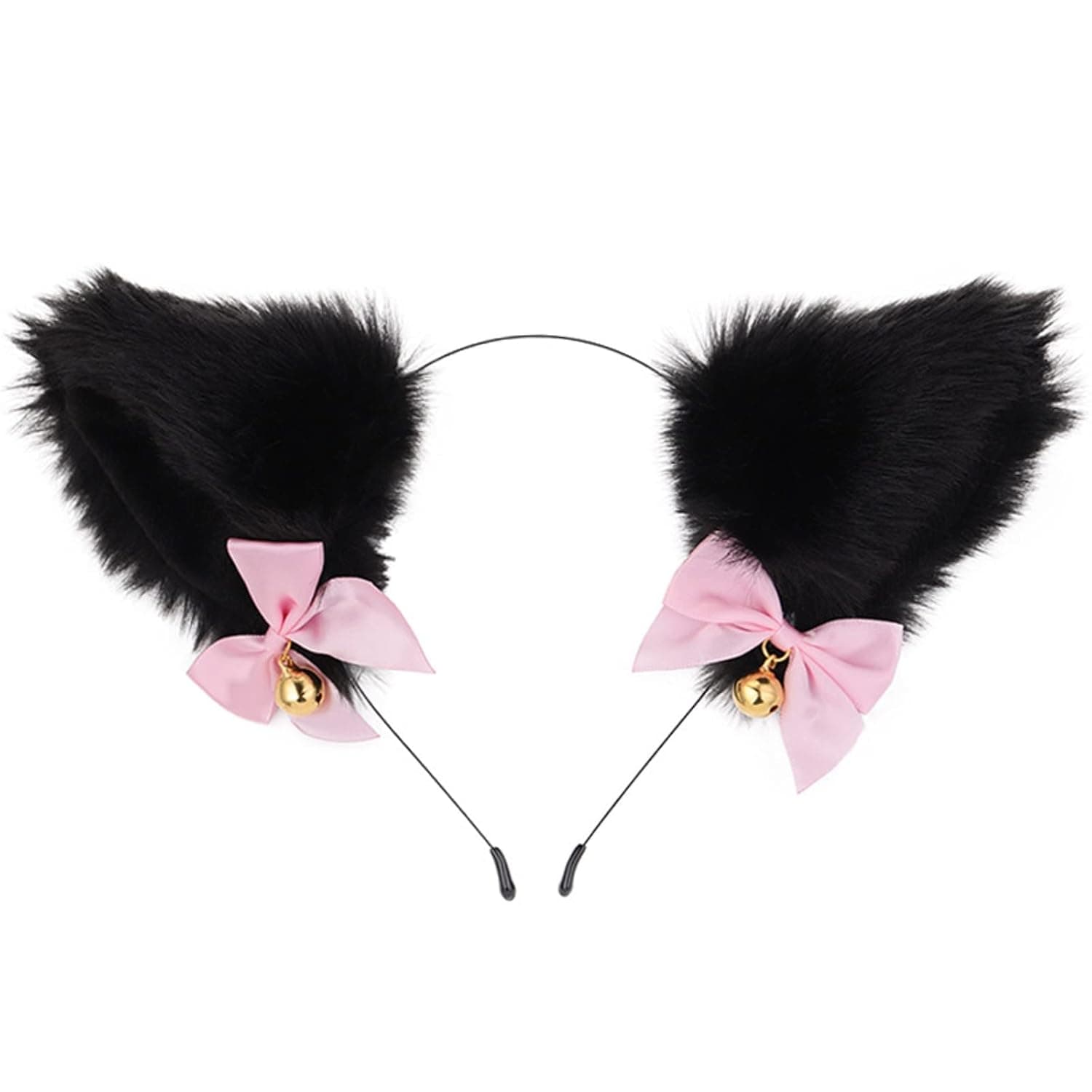 Fxaelian Animal Faux Fur Fox Cat Dog Ears Headband Halloween Cosplay Costume Party Headbands for Women Men Adult with Bell Pure Black