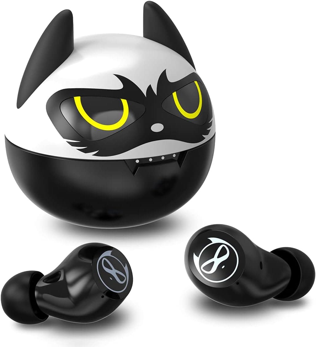 XZC Wireless Earbuds Noise Reduce Halloween Cute Little Devil Earphones for Kids Adult Waterproof Sport Stereo Headphones with Built-in Mic for iPhone/Android (White)