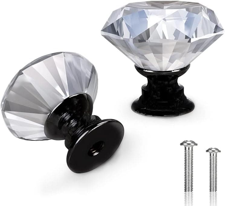 trusir 10 Pack Crystal Knobs - Dresser Knobs Drawer Knobs Diamond Glass Knobs Pull 30mm for Kitchen, Bathroom Cabinet(Black)