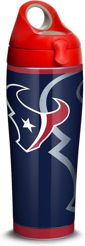 Tervis NFL Houston Texans Rush Stainless Steel Insulated Tumbler with Red with Gray Lid, 24oz Water Bottle, Silver