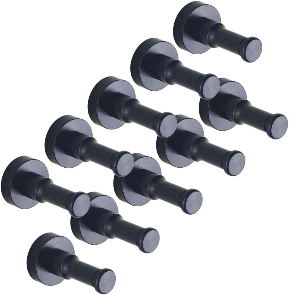 eForwish Black Aluminum Garage Storage Organizer Hook Bathroom Toilet Single Robe Towel Coat Hook Rustproof Kitchen Utensil Utility Hanger Solid Metal Heavy Duty Wall Mount (10 Pcs)