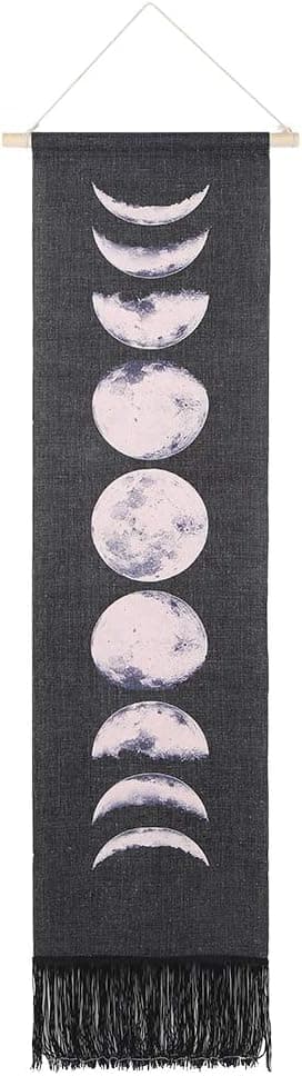 Crisist Small Tapestry, Easy to Use Wall Hanging Vertical Tapestry Moon Phases Tapestry for Aesthetic Home for Bedroom for Living Room(Black)