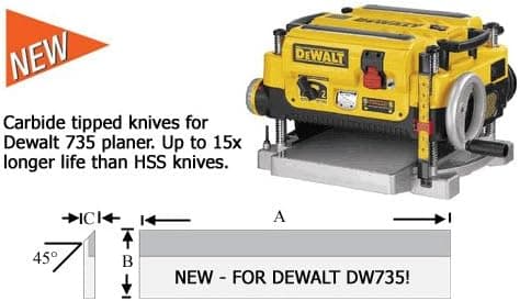 Infinity Tools CPJK-041, Carbide Tipped Planer Replacement Knife For Dewalt DW 735 Planer Qty 3 In Set