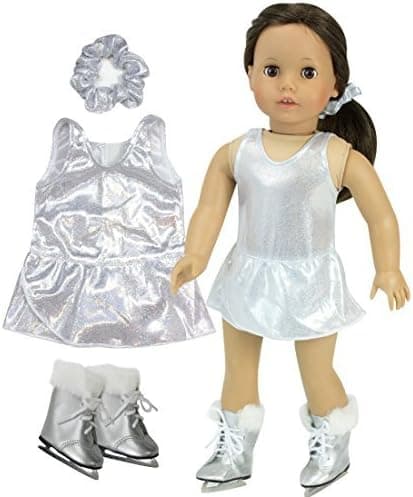 Sophia's 18 Inch Doll Clothes Silver Sparkle Ice Skating Outfit 3-Piece Set Fits 18 Inch Doll | 3pc Set w/Silver Sparkle Skating Dress Includes Doll Ice Skates| Doll Sold Separately