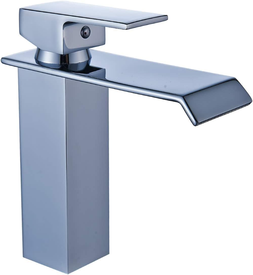 YAJO Modern Single Handle Waterfall Spout Bathroom Vessel Sink Faucet, Chrome Finish