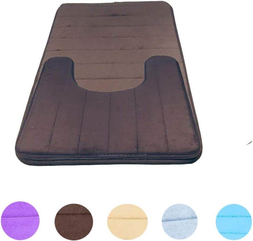 Bathroom Rugs Mat Set Memory Foam 2 Pieces Bath Mats Carpet for Bathroom 20"x32"+ U-Contour Toilet Mat 20"x24" Non Slip Water Absorbent Brown