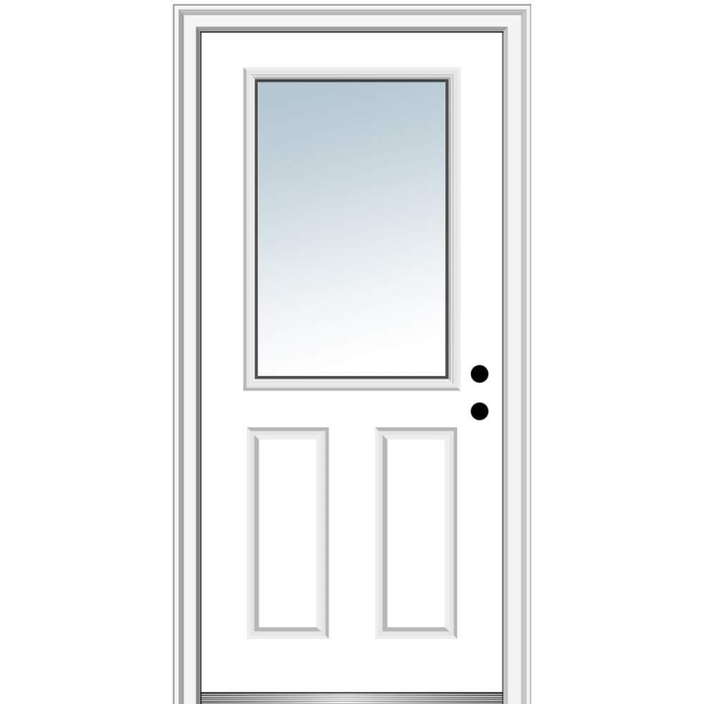 National Door Company Z000297L Fiberglass Smooth Primed, Left Hand in-Swing, Prehung Front Door, 1/2 Lite 2-Panel, Clear Glass, 30" x 80"