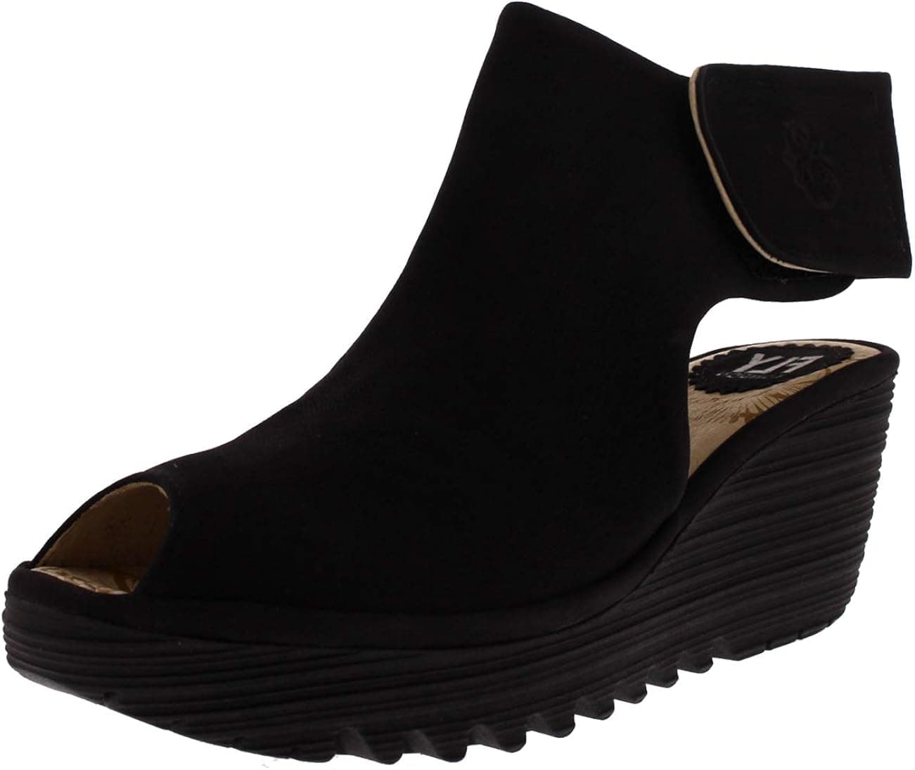 Womens Fly London Yone Peep Toe Suede Holiday Shoes Summer Wedge Heels