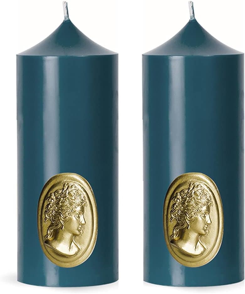 Blue Pillar Candles Unscented Handmade Candle, Soy Wax and Beeswax Candles, Set of 2 (Blue)
