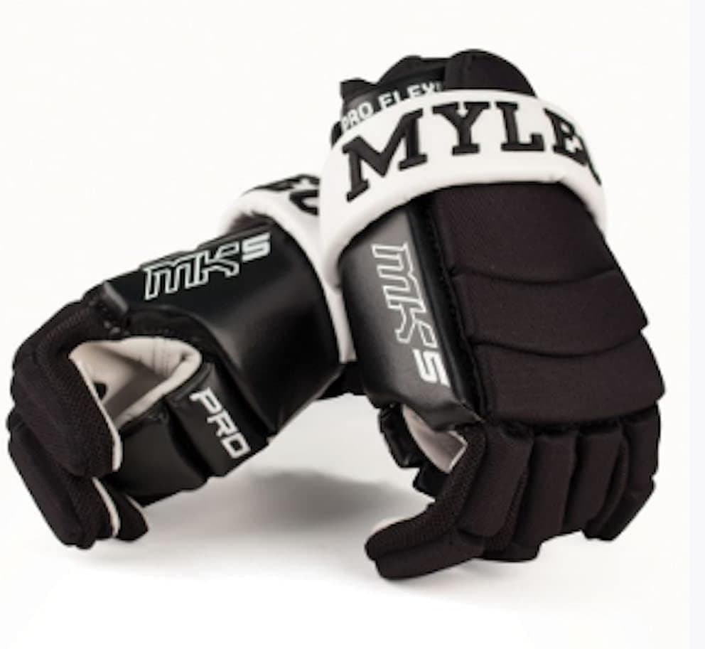 MyLec MK5 Hockey Gloves, Hook Closure for Perfect Fit, 3-Roll Design, Nylon Hockey Stuff with Tough Leather Palm, Lightweight, Durable & Breathable Lacrosse Gloves, Protected with EVA Foam
