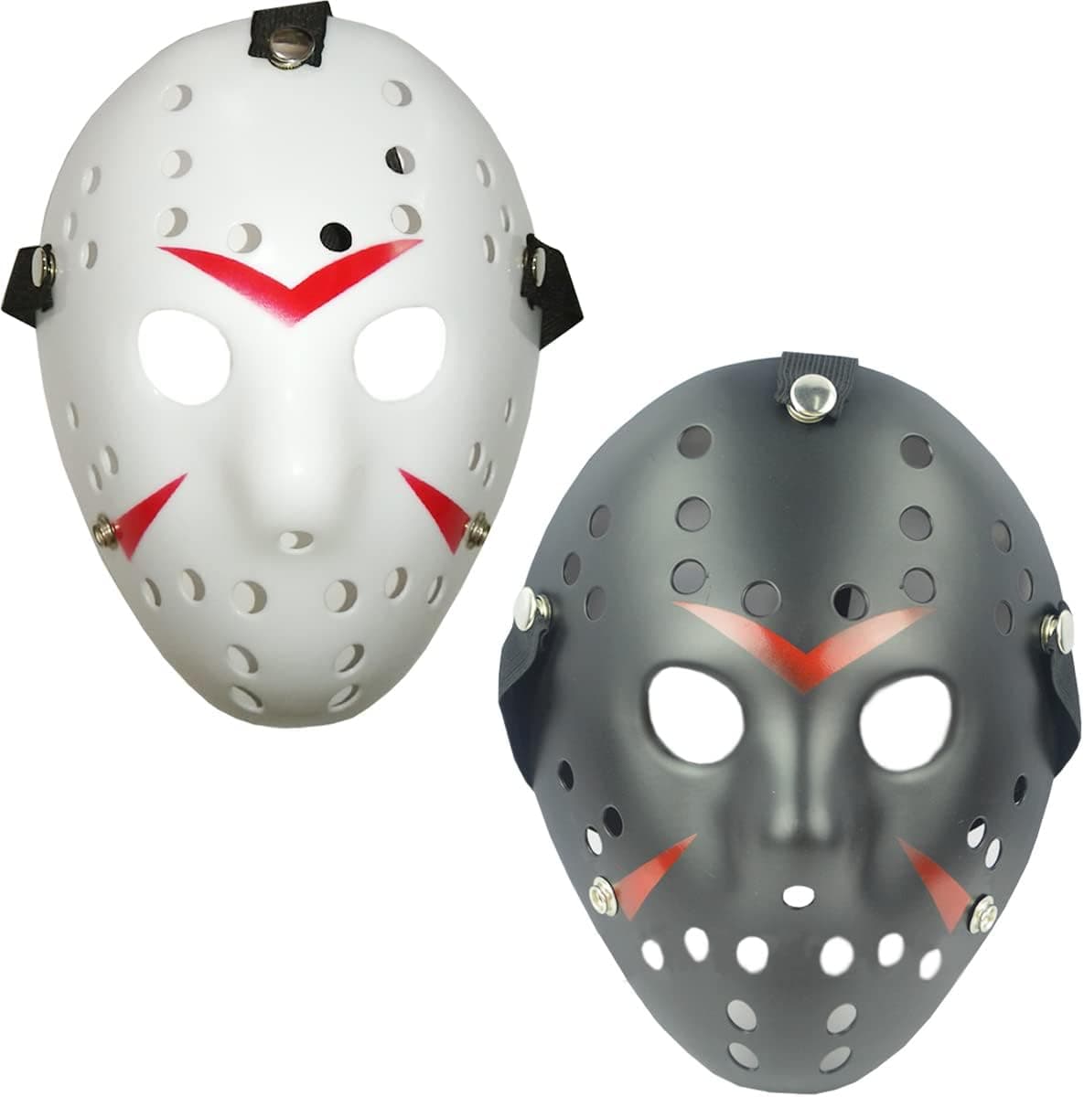 TIHOOD 2PCS Costume Jason Mask Cosplay Halloween Masquerade Party Horror Mask Christmas for Men and Adults (Black,White)