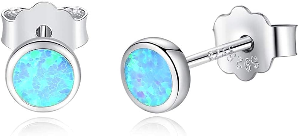 Synthetic Opal Stud Earrings 5-9mm Real Sterling Silver 925 Eardrop for Women Girls