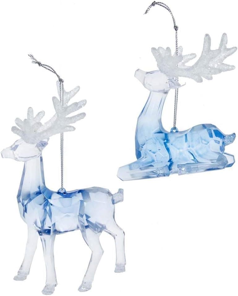 The Bridge Collection Faux Blue Crystal Reindeer Ornaments, Set of 2