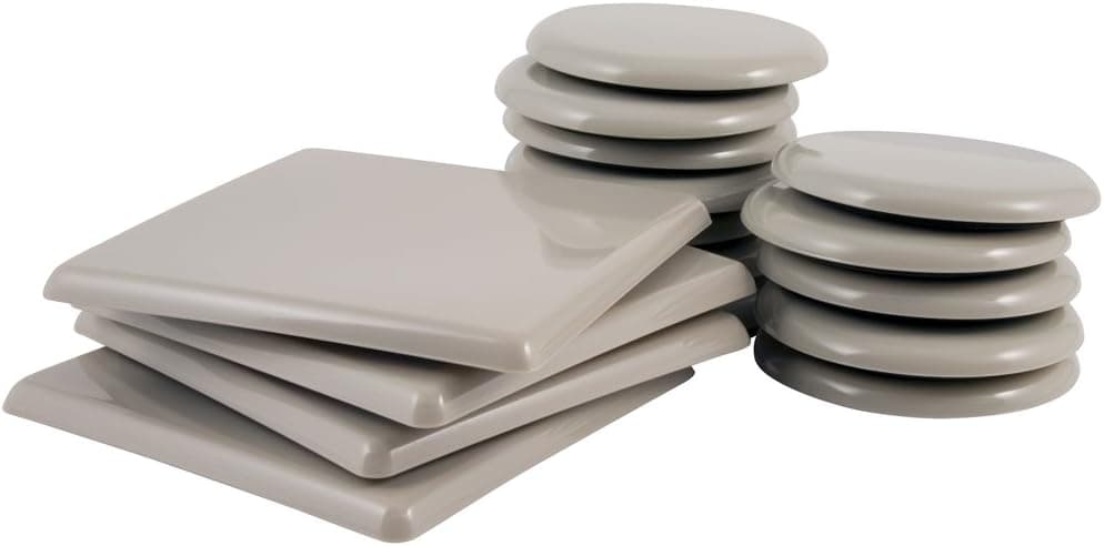 Super Sliders 3 1/2" Round, 5" Square Reusable Furniture Sliders for Carpet - Effortless Moving and Surface Protection, Beige (16 Pack)