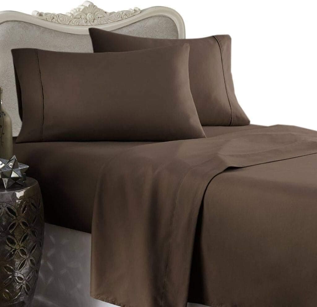 Italian 800 Thread Count Egyptian Cotton Sheet Set DEEP Pocket, Queen, Chocolate, Premium Italian Finish