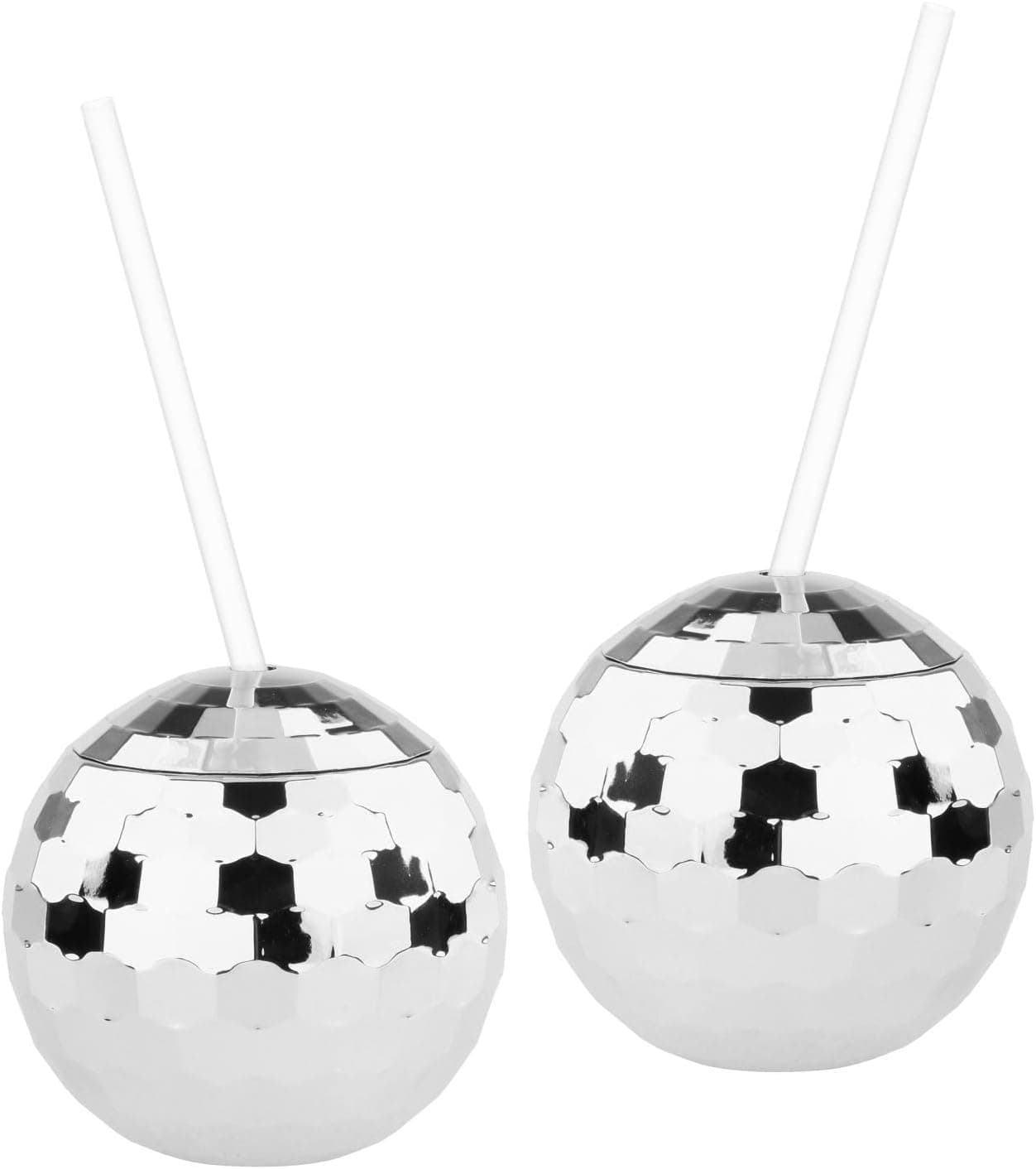 FAKEME Set of 2 20 Ounce Disco Ball Cup Glitter Flash Ball Cocktail Cup Tea Bottle Party Supplies Unique for Party Drinking Nightclub Bar Beverage - Silver