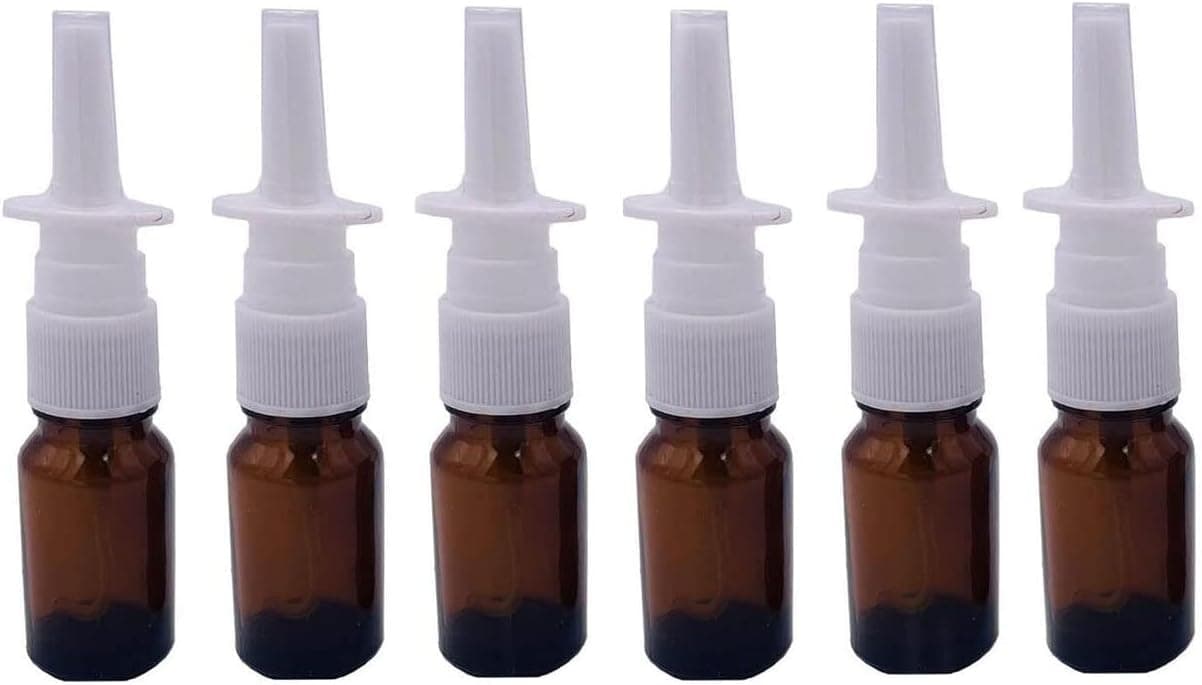 XINGZI 6PCS Travel-Sized 5ML Empty Refillable Amber Glass Nasal Spray Bottle Pump Sprayers Cleanser Container For Cosmetic Dispensing Wash Makeup Perfume Storage Containers