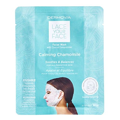 DERMOVIA LACE YOUR FACE Patented Compression Facial Mask, AS SEEN ON SHARK TANK, Reusable Biodegradable Cotton Anti Aging Skin Care, Calming Chamomile, Single