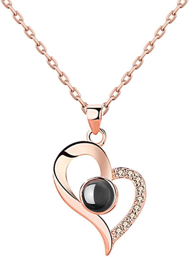 AsiaRhyme 925 Sterling Silver Projective Necklace, The Memory of Love Nanotechnology Necklace, 100 Different Languages for I Love U(Round in Silver)