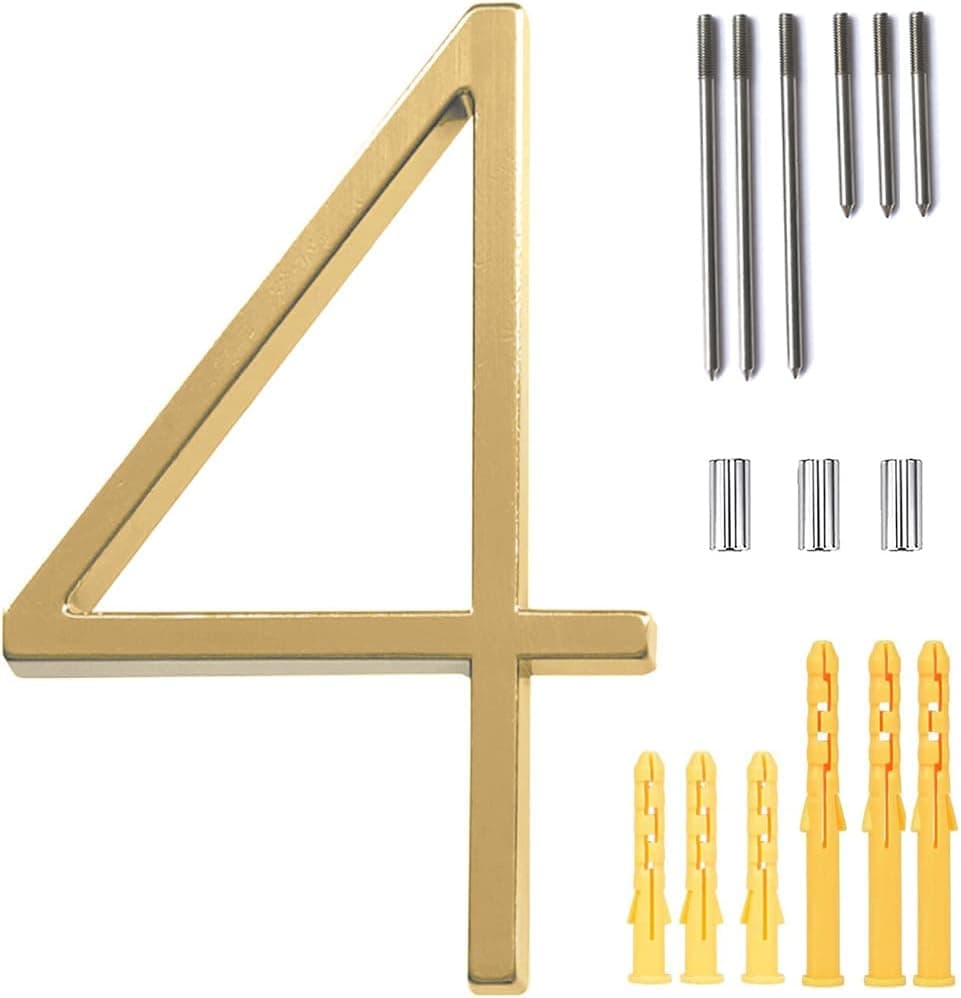 5’’ Floating House Number Modern House Numbers- zinc alloy Home Address Number with Exquisite Drawing Process-gold-Number 4