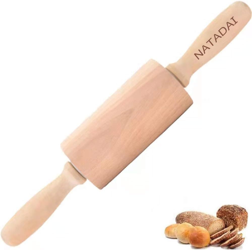 NATADAI Kids Rolling pin,Wood Dough Roller for Home Kitchen Children Cake,11.6 Inch