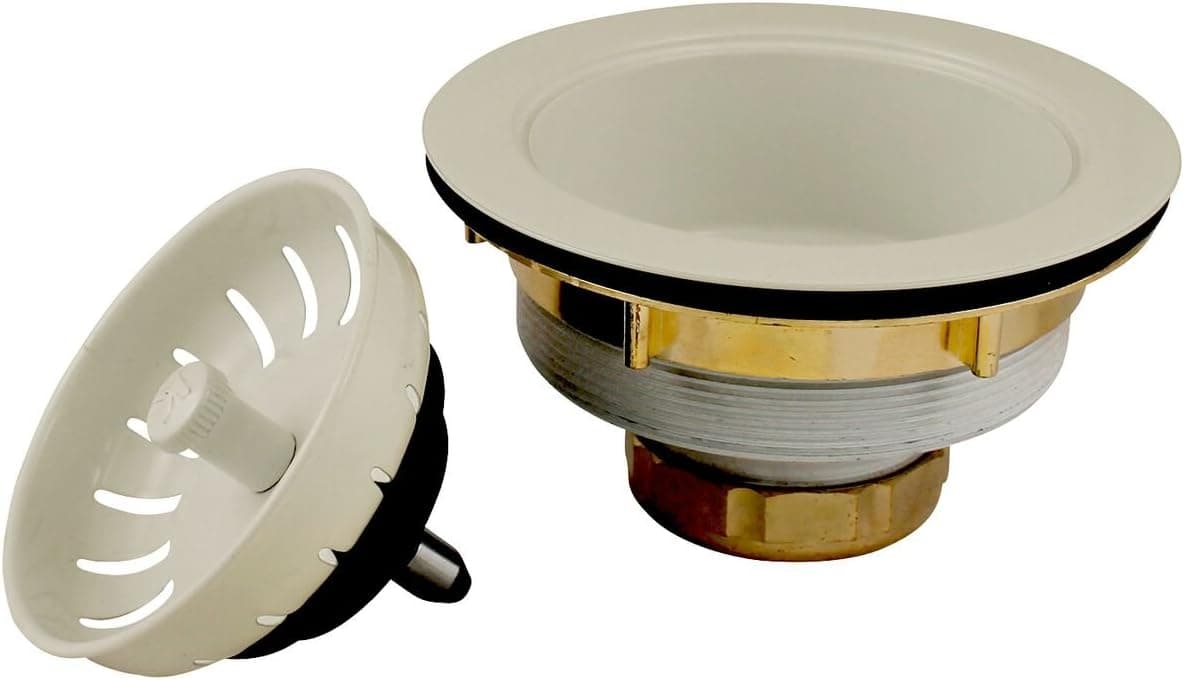 Keeney K1439BSQ Deep Thread 3.5-in. Cast Brass Kitchen Sink Strainer, Inch Opening, Biscuit