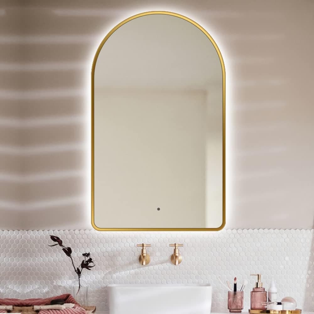 WJWA Arched Bathroom Mirror 24×32 Inch LED Wall Mirror, Decorative Mirror Dimmable Illuminated Makeup Mirror with Metal Frame (Size : 60x80cm(24x32inch))
