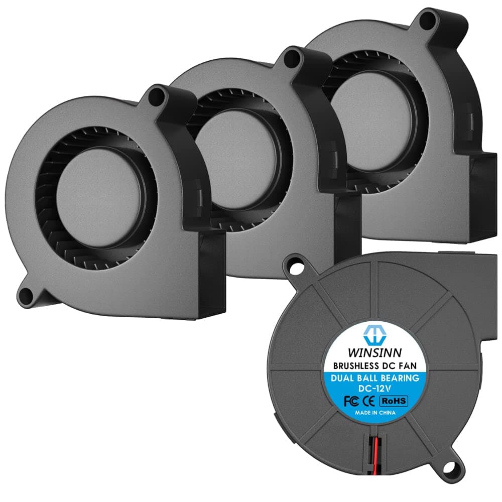 WINSINN 50mm 5015 Blower Fan 12V, 3D Printer 12 Volt Fans Blower Turbine Turbo Dual Ball Bearing, Brushless Cooling 50mmx15mm 2PIN (Pack of 4Pcs)