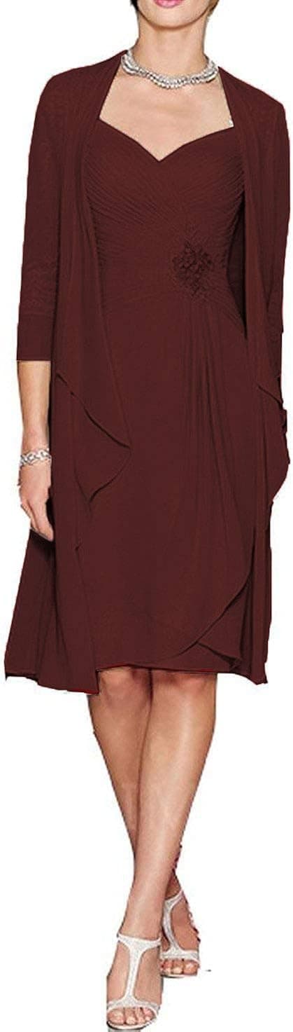 H.S.D Women's Sheath Short Lace & Chiffon Mother Of The Bride Dress With Jacket 8 Dark Burgundy