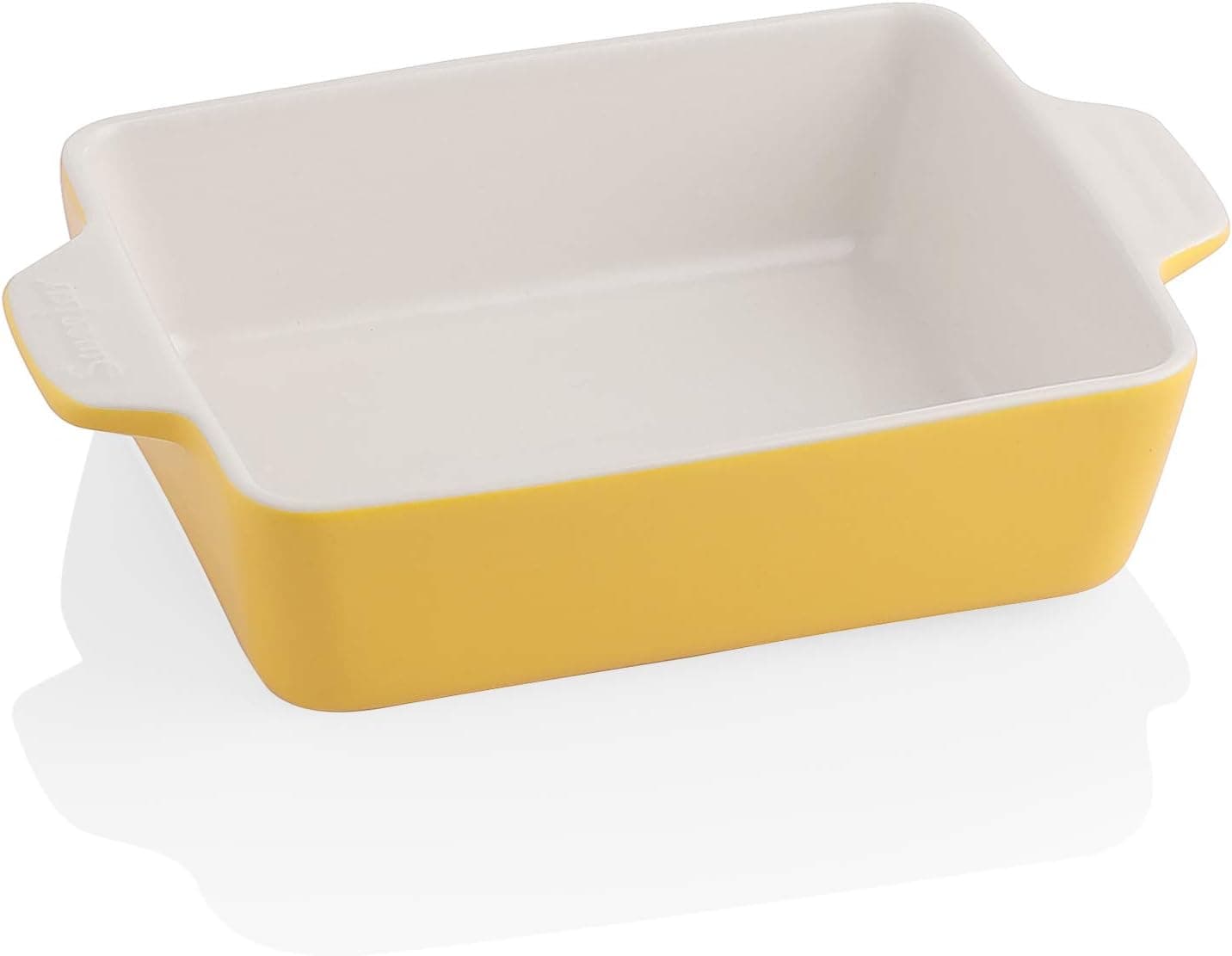 SWEEJAR Ceramic Baking Dish, Rectangular Small Baking Pan with Double Handles, 22OZ for Cooking, Brownie, Kitchen, 6.5 x 4.9 x 1.8 Inches(Yellow)