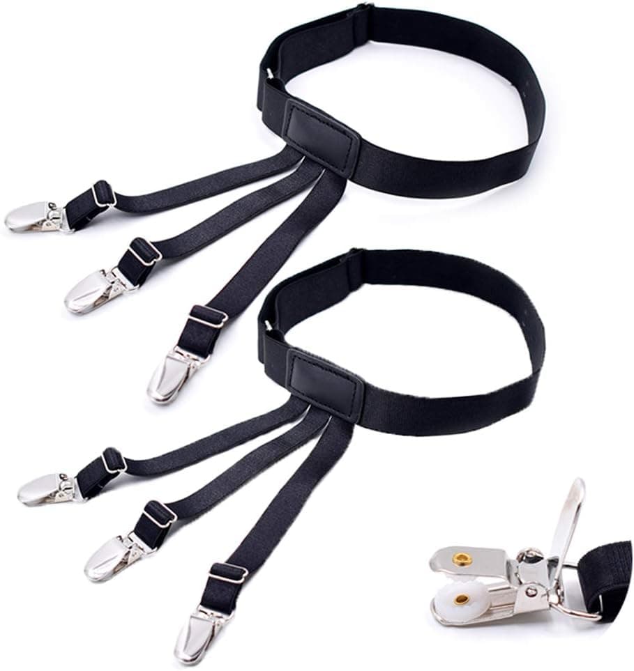 2Pcs Shirt Stays for Men & Women, Adjustable Elastic Garter Belts with Non-slip Locking Clamps for Suit, Dress or Uniform Including Military or Police