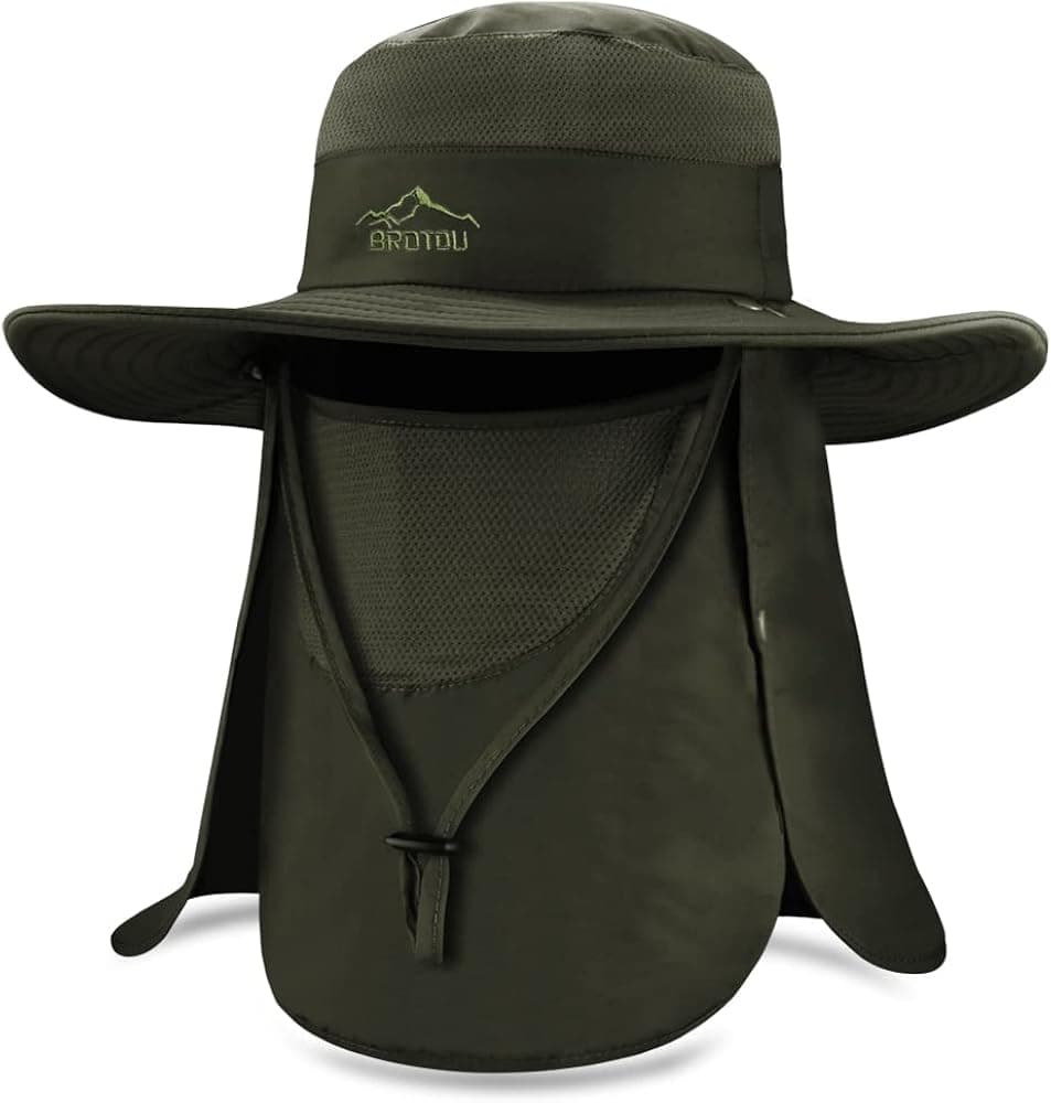 BROTOU Sun Cap Fishing Hats, UPF 50+ Wide Brim Outdoor Protection Hat, Sun Hat with Face & Neck Flap Cover for Men and Women