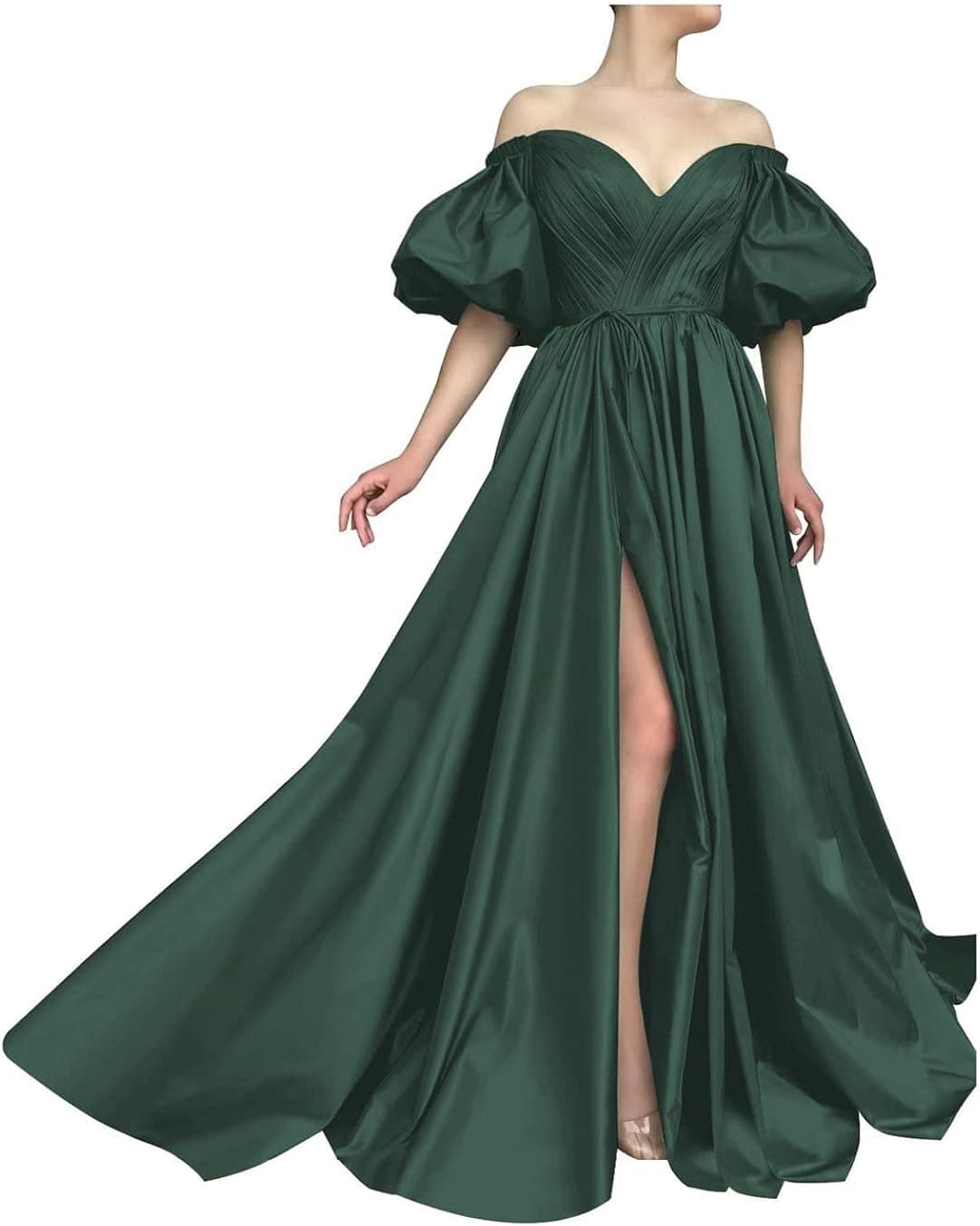 Prom Dresses Puffy Sleeves Ball Gowns for Women Formal High Split with Pockets 2023