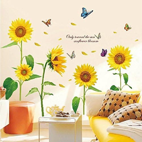 Mr.S Shop PVC Wall Stickers Yellow Sunflowers and Butterflies Vinyl Home Decoration Stickers