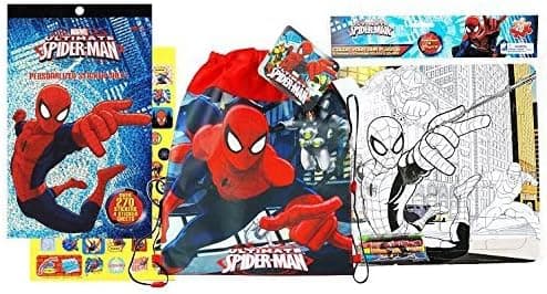 Spiderman Toys Bundle Pack Includes Sticker Pack, Coloring Puzzle with 4 Crayons and Non Woven Sling Backpack