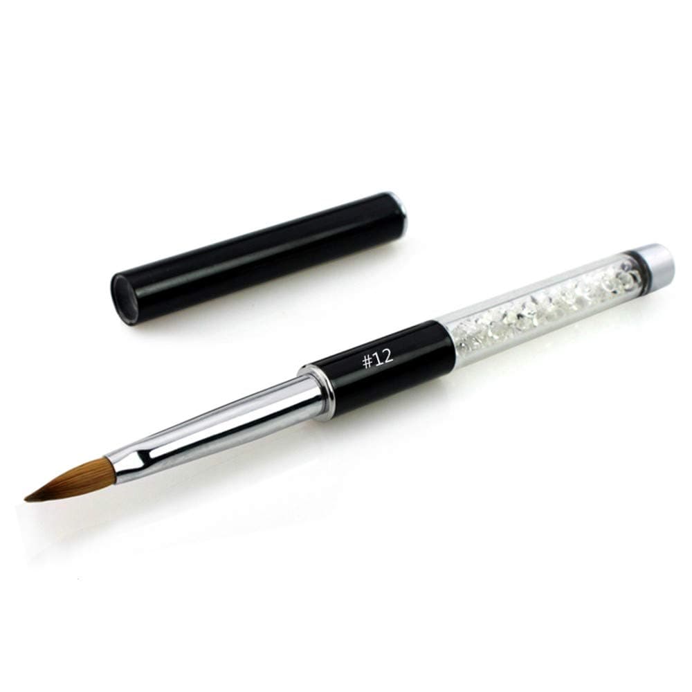 NMKL Oval Kolinsky Sable Hair Acrylic Nail Brush Clear Rhinestones Handle Nail Art Tool (Size 12)