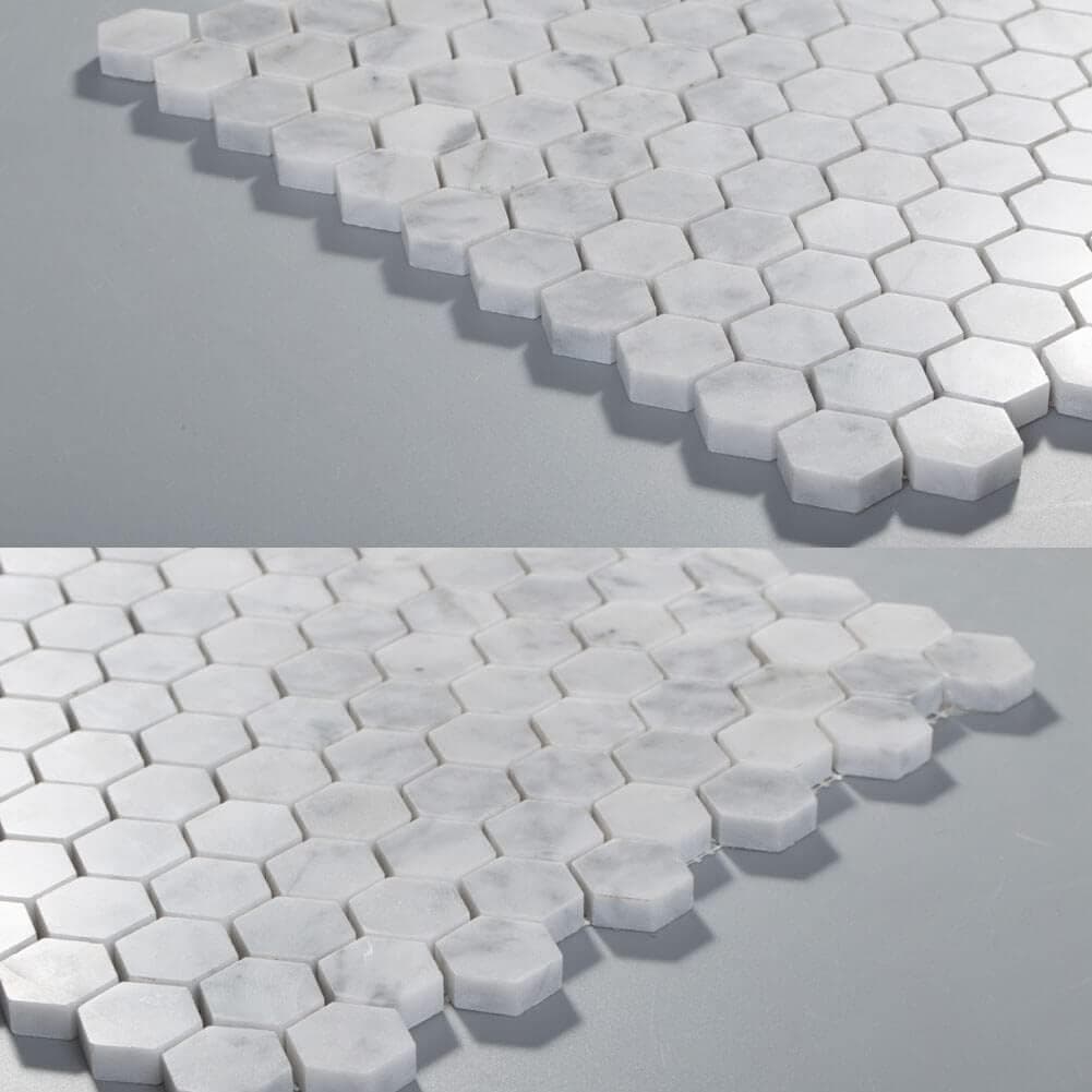 Diflart Carrara Italian White Bianco Carrera Hexagon Marble Mosaic Tile 1 Inch Glossy Backsplash Tiles for Kitchen Bathroom Wall Floor Pack of 5 Sheets