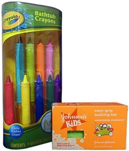 Bath Fun with Crayola Bathtub Crayons and Johnson's Kids Easy-Grip Sudzing Bar Bundle. 2 Items: Crayons and Soap