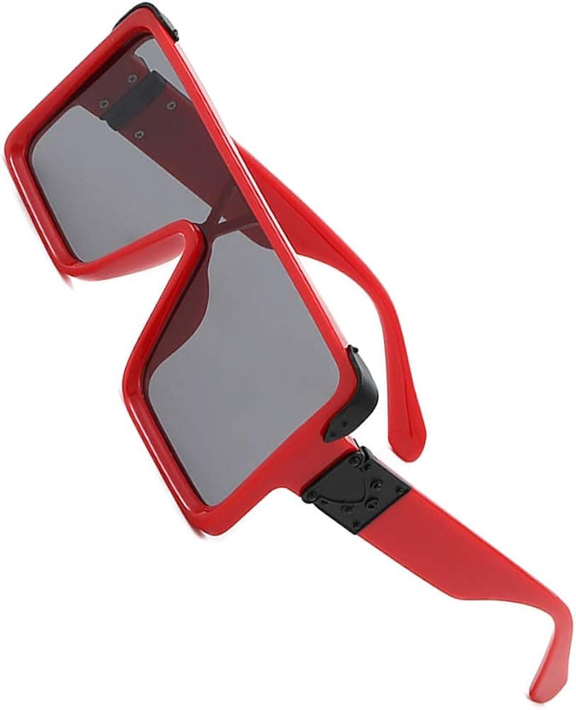 Square Oversized Sunglasses Women - Classic Fashion Style Metal Buckle Design sunglasses (Red, 64)