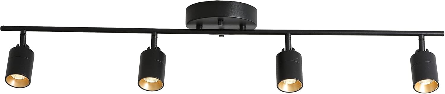 VidaLite LED Track Light, 7W Four Bulb Fixed Rail with Rotating Heads, 3000K Modern Interior Spotlight, Black