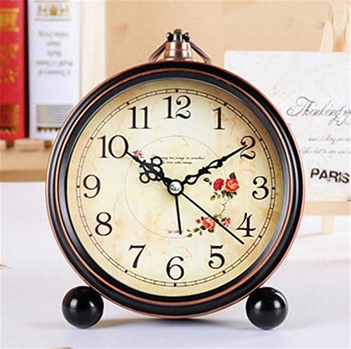 FirstDecor 5 inch European Style Morning Clock Silent Quiet Non-Ticking Retro Vintage Classic Bedside Alarm Clock, Battery Operated Travel Clock Wall Clock Home Decor