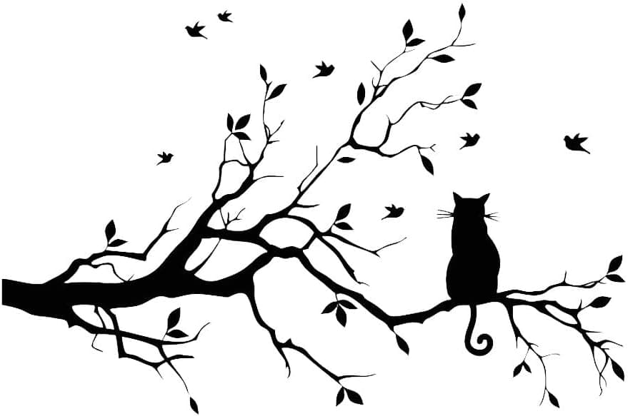 Lnrkai 14.2 x 22in Black Cat on Tree Branches Wall Decor Stickers Nursery Leaves, DIY Removable Wall Art Decal Mural Wallpaper Home Decoration for Living Room, Bedroom, Farmhouse, Bathroom Decor