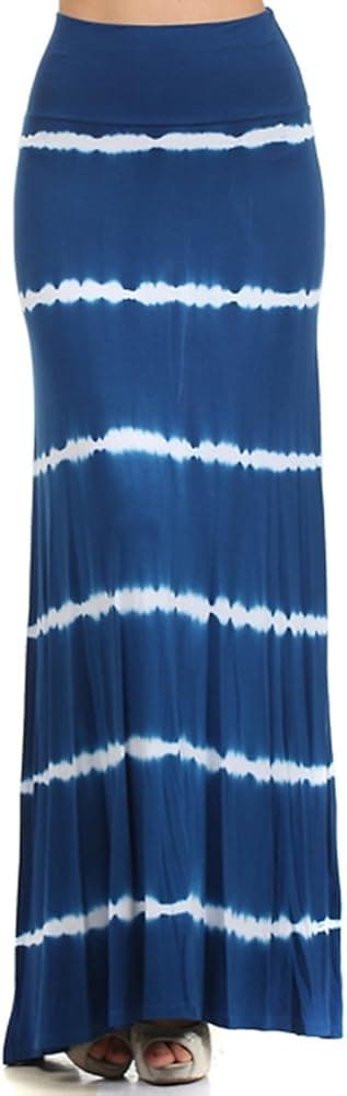 RENEEC. Women's Tie Dye Striped Soft Foldover Maxi Long Skirt - Made in USA