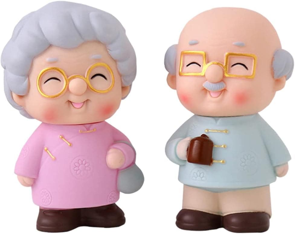 WINOMO 1 Set Elderly Couples Anniversary Wedding Cake Topper- Grandparents Parents Doll Shaped Statues for Birthday Wedding Anniversary Decor
